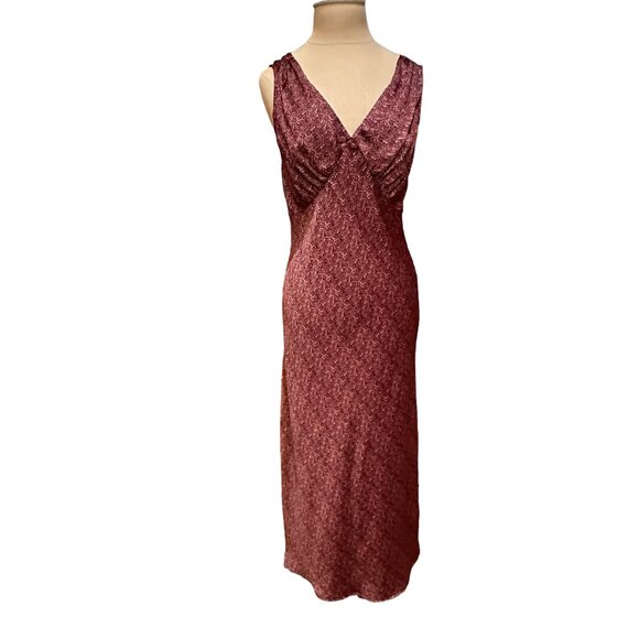 Self Contrast by Anthropologie, Amalia Floral Midi Slip Dress, Maroon, Size S - Picture 2 of 7